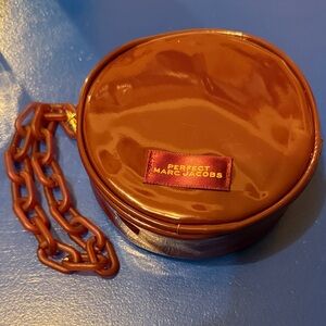 Marc Jacobs Perfect Round Vanity Cosmetic Case Burgundy Chain Handle Makeup Bag